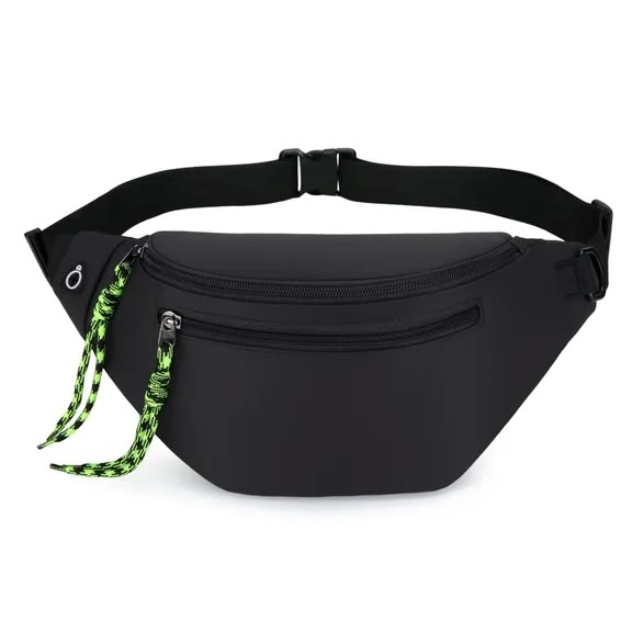 Black Waist Bag with Dual Zipper Compartments