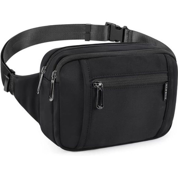 Black Multi-Compartment Waist Bag with Adjustable Strap