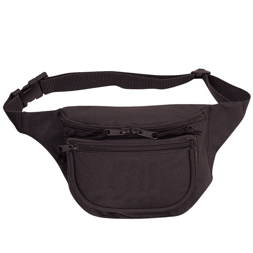 Black Multi-Pocket Waist Bag with Adjustable Strap